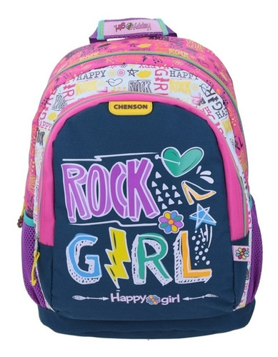 Mochila Grande Escolar Chenson Primaria Happy Girl Rock Girl Cecil Color Violeta Diseño de la tela HG64759-9