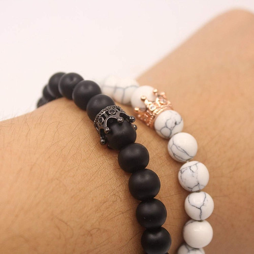 V Pulsera King Queen Rey Reina Compromiso Piedra Corona