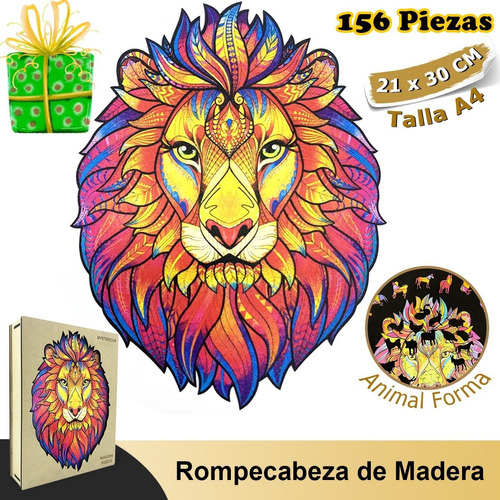 Diy Rompecabezas Animal De Madera Decoración Regalo León A4