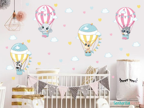 Adesivo De Parede Balões Animais Cute Baby Decoração