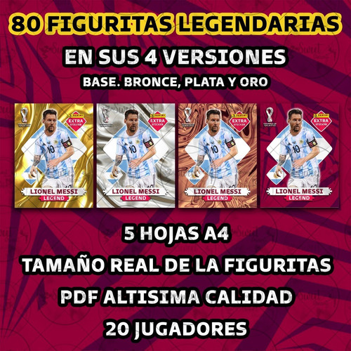 Kit Imprimible 80 Figuritas Legendarias Mundial Qatar Todas