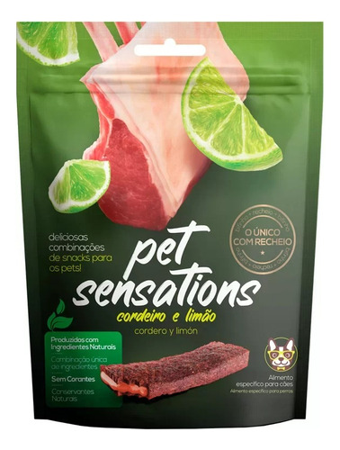 Petisco bifinho natural recheio para cães pet sensations sabor cordeiro e limão 300g