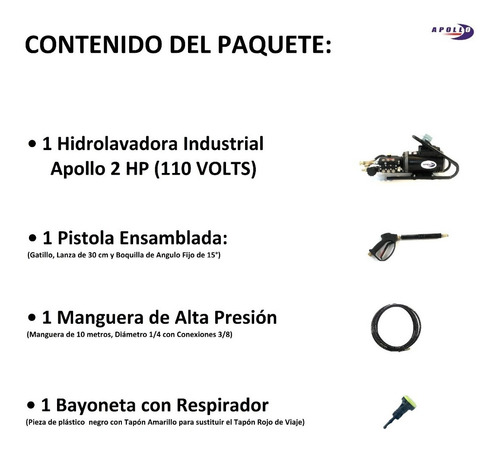 Imagen 2 de 10 de Hidrolavadora Industrial Apollo 2 Platino 110 Volts 2030 Psi