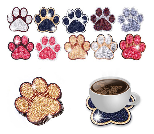 10pcs Posavasos Con Pintado De Patitas De Gato Y Soporte