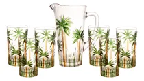Comprar Conjunto Jarra Com 6 Copos Cristal Palm Tree Handpaint Wolff