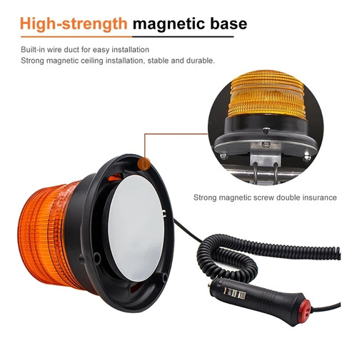 Imagen 9 de 9 de Torreta Led Ambar 12~24v Estrobo C/iman 16w 12 Leds