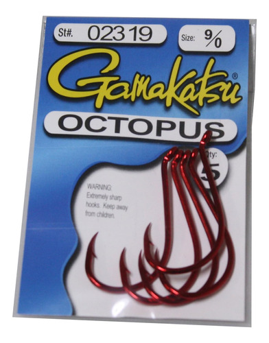 Octopus Hook 6 Per Pack ' Red 0