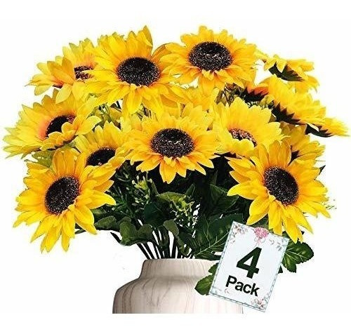 Turnmeon Artificial Sunflowers Bouquet Decor, 4 Bunches Silk