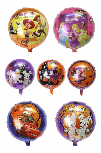 Pack 50 Globos Disney Halloween 45 Cm + Varillas Gruesas