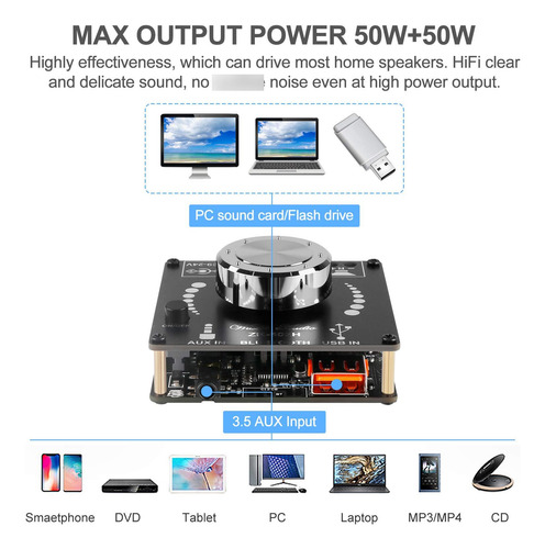 Tablero Amplificador Makerhawk Tpa3116d2 Hifi Stereo 2x50w Color 0 W