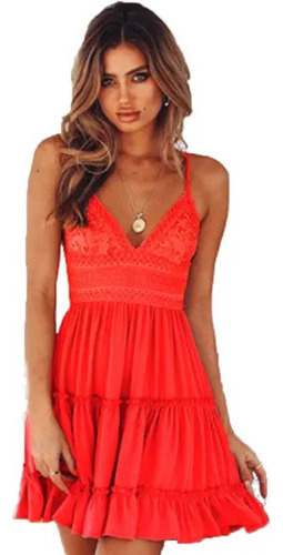 Vestido Playa Sexy Mujer Cuello En V Halter Bowknot