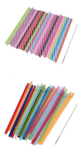 50 Reusable Rigid Plastic Striped Straws