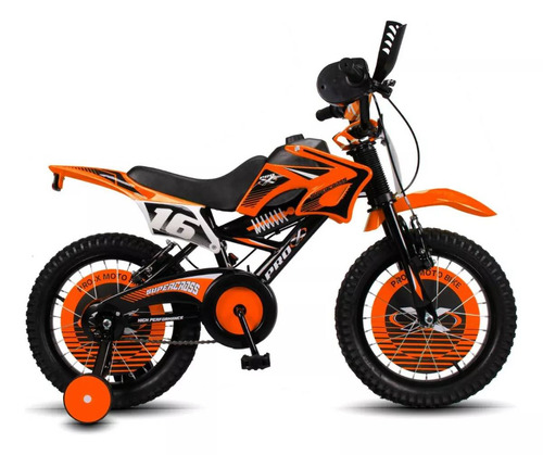 Bicicleta de paseo infantil Bicicleta Moto Cross R16 1v frenos v-brakes color naranja con ruedas de entrenamiento