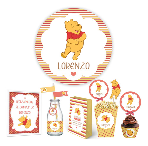 Kit Imprimible Winnie Pooh + Banner Circular Personalizado