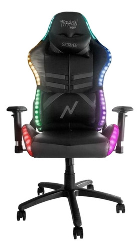 Silla de escritorio Noga Typhon RGB gamer ergonómica  negra con tapizado de cuero sintético