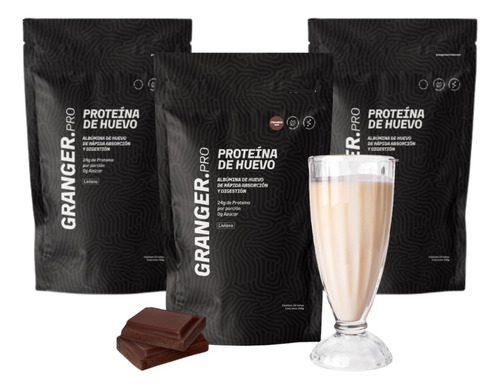 Pack X3 Proteina De Huevo Pura 80% Chocolate Granger 750g 