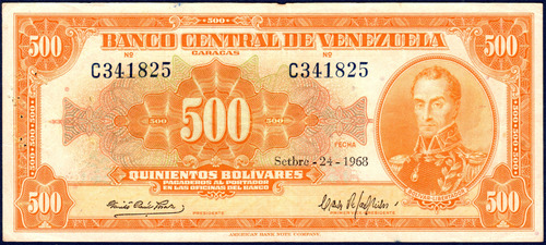 Billete De 500 Bolívares C6 Septiembre 24 1968 Simón Bolívar