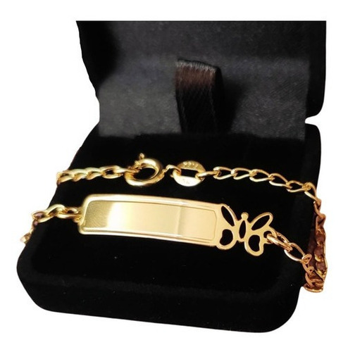 Pulseira Iantil Folheada Ouro 18k Plaquinha Borboleta Comprimento 15 Cm Diâmetro 4.77 Cm