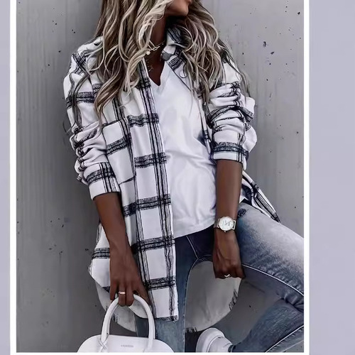 Chaqueta Camisero Casual Con Botones Para Mujer