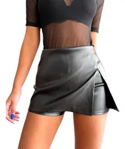 Comprar Pollera Short Engomada Con Tajo Y Cintura Elastizada