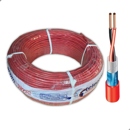 Cabo Blindado De Alarme De Incêndio 100m 2x0,75mm2 Vermelho