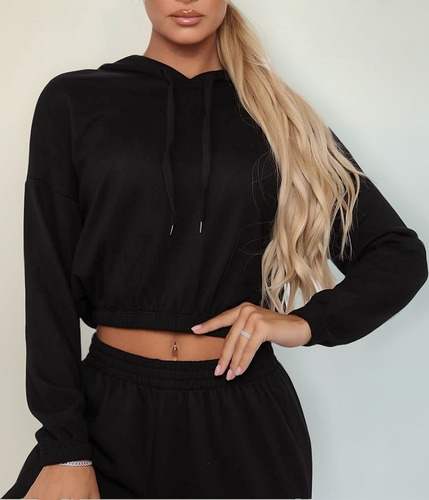 Sudadera Hoodie Corta Con Resorte En La Cintura