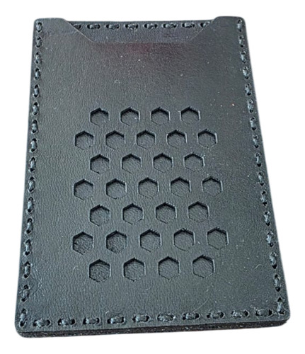 Tarjetero Piel Genuina Diseño 3 Compartimientos Hache Juver Negro Liso