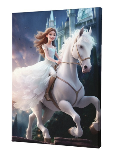 Cuadro Infantil Canvas Princesa Y Unicornio 120 X 75 