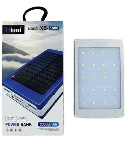 Cargador Power Bank Solar Portátil 20000 Mah Lampara Led /e Color Gris