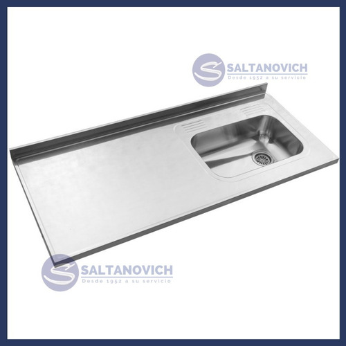 Imagen 2 de 3 de Mesada Johnson Bacha Simple Acero Inoxidable 140x61 Derecha