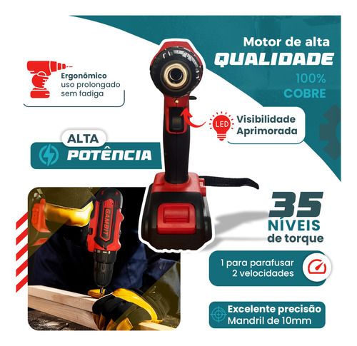 Furadeira Parafusadeira Gambit Kit Profissional Com Maleta