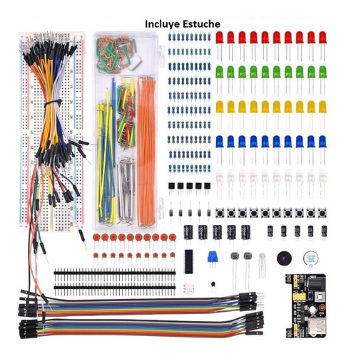 Imagen 1 de 7 de Kit Electrónica Protoboard 830pts Resistor Capacitor Etc