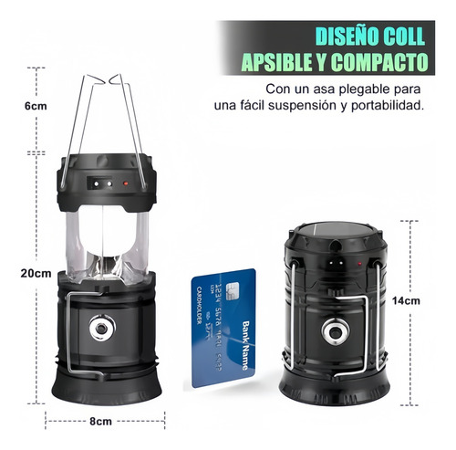 Lámpara Para Acampar Recargable Energía Solar De Emergencia