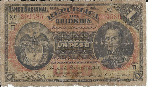 Colombia 1 Peso  1 De Marzo 1888