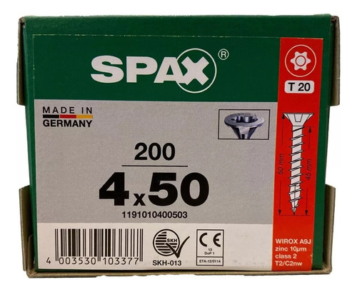 Tornillos Spax Madera 4 X 50 Cuerda Corrida 200 Piezas