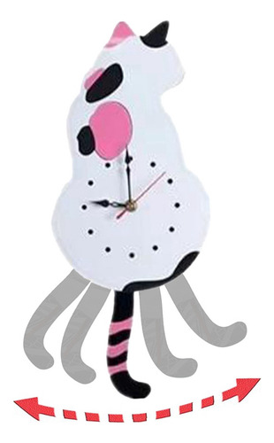 Reloj De Pared Con Péndulo Con Forma De Gato Blanco, Reloj C