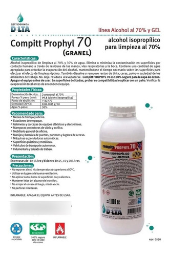 Imagen 2 de 5 de Alcohol Isopropílico Al 70% Para Limpieza Delta 1 Lt