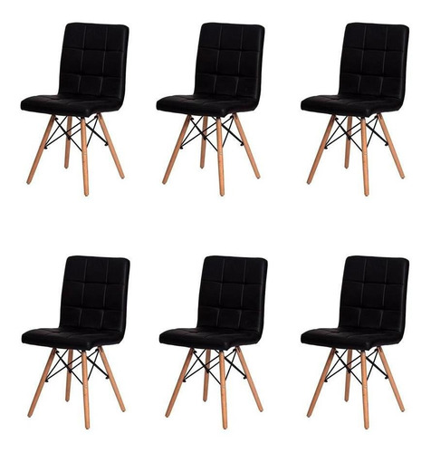 Kit 6 Cadeiras Mesa Sala Jantar Charles Eiffel Eames Gomos Cor da estrutura da cadeira Preto Cor do assento Preto Desenho do tecido Liso