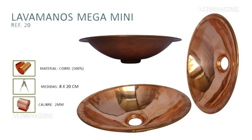 Imagen 2 de 2 de Lavamanos Para Grifería De Baño En Cobre Natural Innovaceros