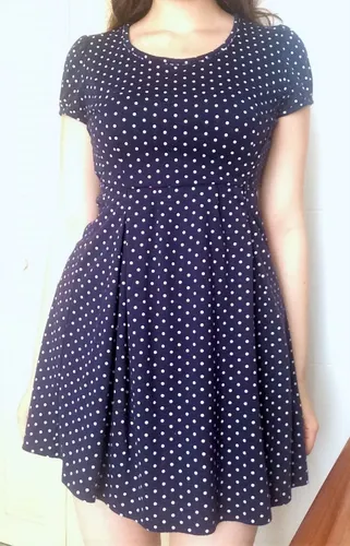 Oferta Vestido Azul Oscuro De Puntos Blancos Talla S MercadoLibre