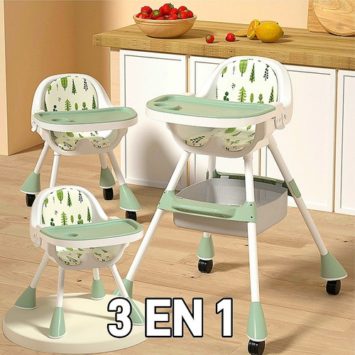 Ajustable Silla Alta Periquera Para Bebé Con Bandeja Silla Para Bebe 3 En 1 Verde