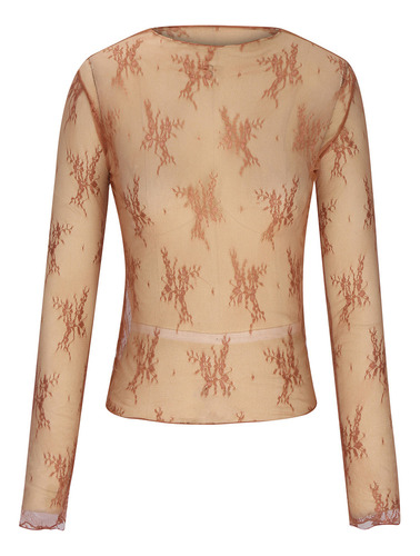 Blusa Casual Holgada De Encaje Con Cuello Redondo Y Manga La
