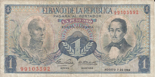 Colombia 1 Peso Oro 7 Agosto 1962