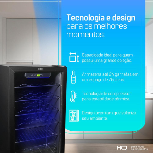 Adega De Vinhos Compressor Hq 75l 24 Garrafas Pt Hq-av24h