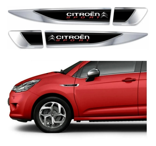 Adesivos Emblemas Aplique Lateral Compatível Citroen Sport Cor Cromado