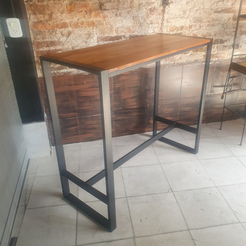 Mesa Barra Desayunador Industrial Hierro Madera 120x50 Cubo