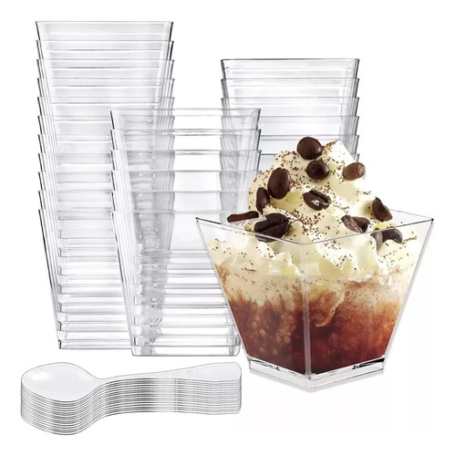 Mini Vasitos Postres Reposteria Plastico Con Cuchara,100pzas
