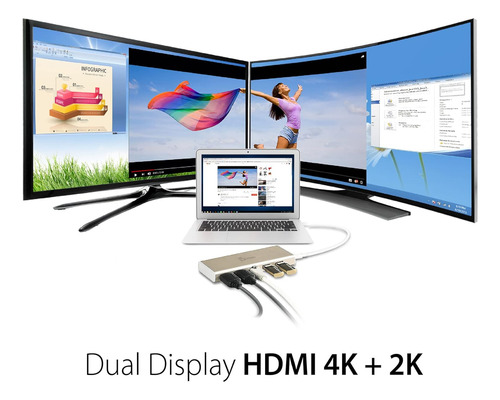 Usb-c Mini Dock- Hub Tipo C 2 X Hdmi 4k, 2 X Usb 3.0, E...
