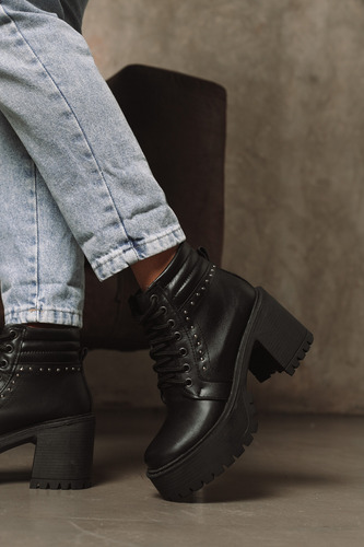 Borcegos Mujer Cuero Taco Alto Plataforma Botas Moda Romi