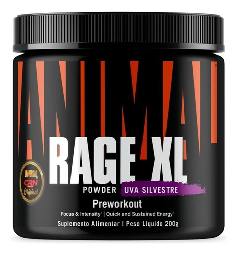 Pré Treino Rage Xl 221g Powder Uva - Universal Pre Workout Sabor Uva Silvestre